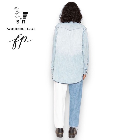 Free People X Sandrine Rose Pearl Snap Denim Shirt -Size Large -NWT- MSRP $298 - Picture 2 of 11